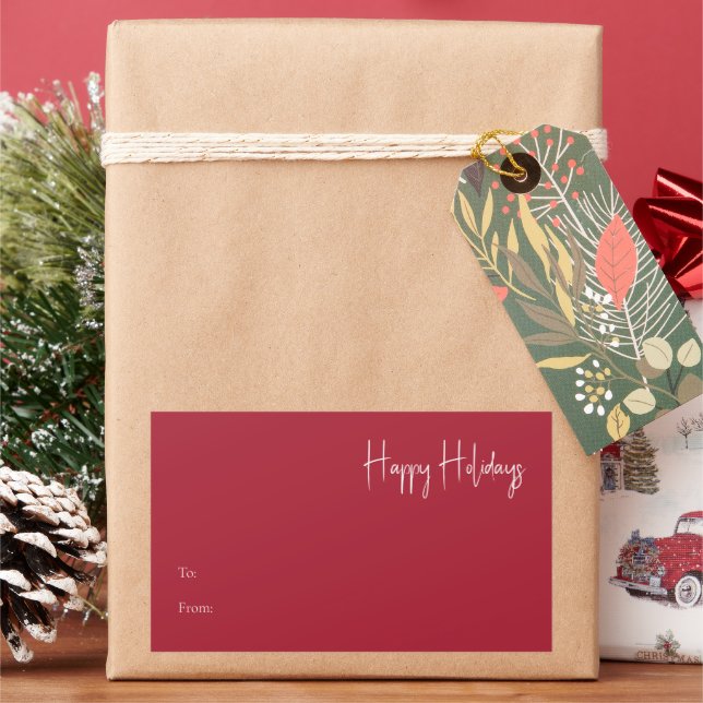 Modern Happy Holidays | Red Large Gift Rectangular Sticker (Holiday)