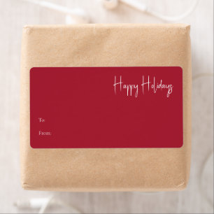 Modern Happy Holidays Red Rectangle Gift Label