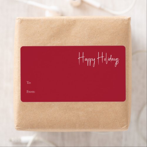 Modern Happy Holidays  Red Rectangle Gift Label