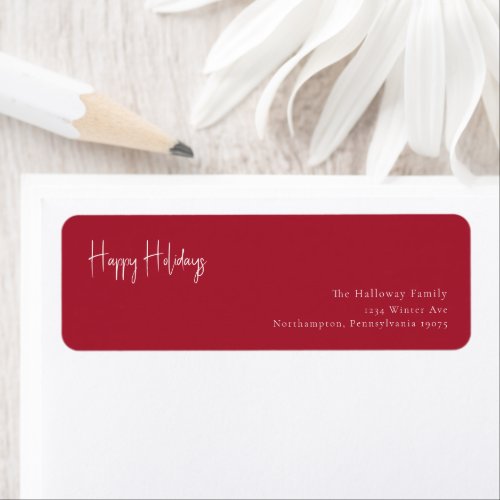 Modern Happy Holidays Red Return Address Envelope Label