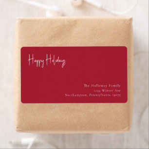 Modern Happy Holidays Red Return Address Package Label