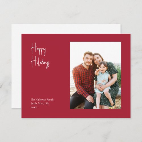 Modern Happy Holidays  Red Single Photo Holiday Card