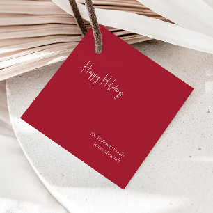 Modern Happy Holidays Red Square Family Gift Tag