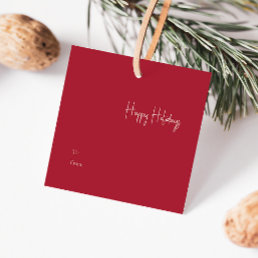 Modern Happy Holidays| Red Square To From Gift Tag