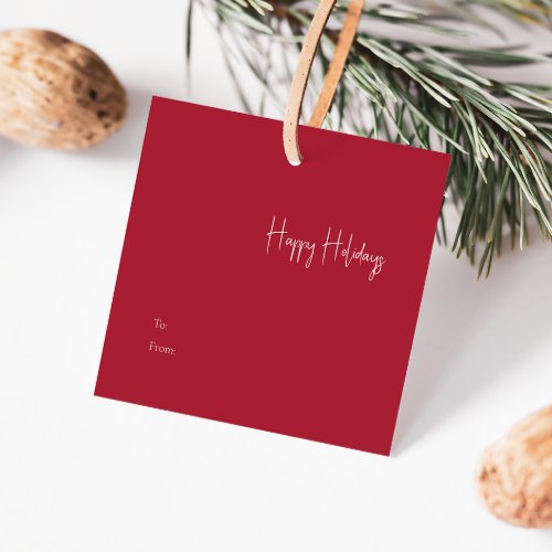 Modern Happy Holidays Red Square To From Gift Tag