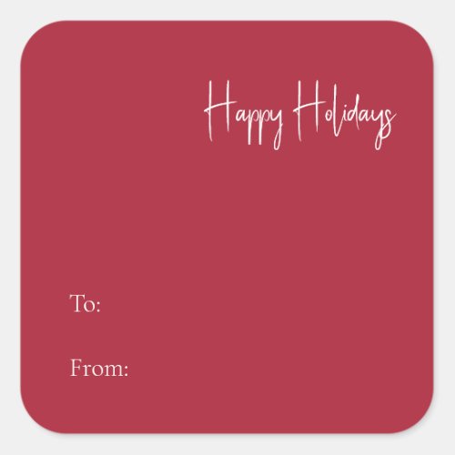 Modern Happy Holidays  Red To From Square Sticker