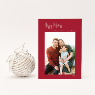Modern Happy Holidays   Red Vertical Single Photo Holiday Card