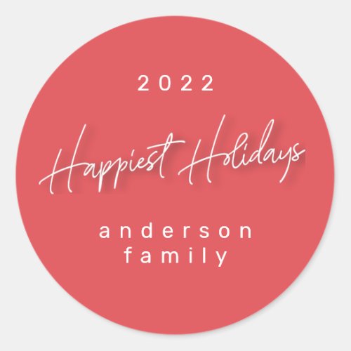 Modern Happy Holidays Red White Envelope Seal