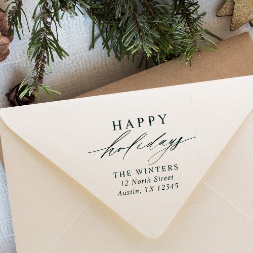 Modern Happy Holidays Return Address Rubber Stamp