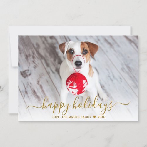 Modern Happy Holidays Script 2 Photo Christmas Holiday Card