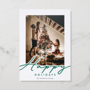 Modern Happy Holidays Script Christmas Letterpress Photo Cards