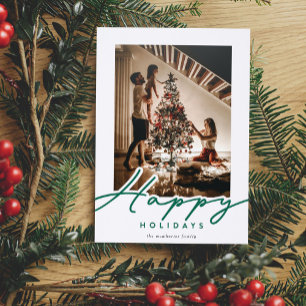 Modern Happy Holidays Script Christmas Letterpress Photo Cards