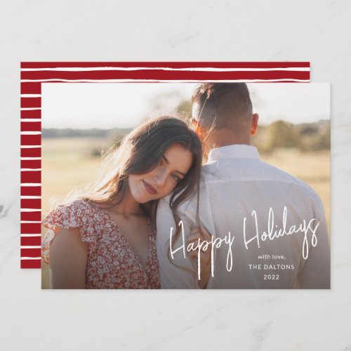 Modern Happy Holidays Script Simple Photo Holiday Card