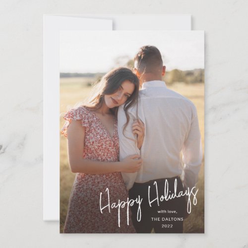 Modern Happy Holidays Script Simple Photo Holiday Card