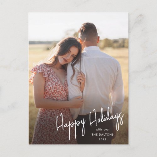 Modern Happy Holidays Script Simple Photo Holiday Postcard