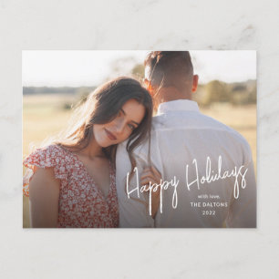 Modern Happy Holidays Script Simple Photo Holiday Postcard