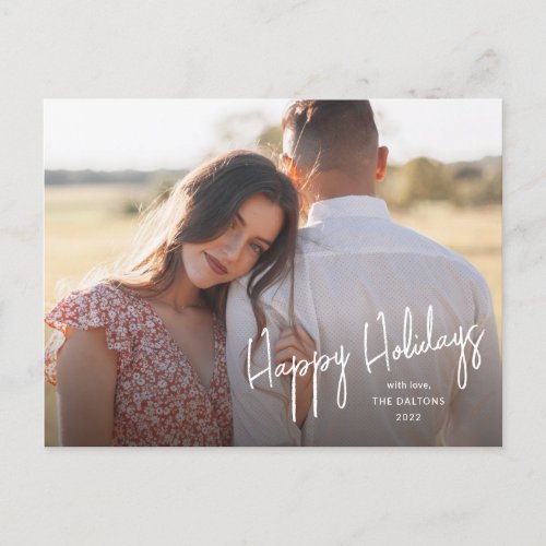 Modern Happy Holidays Script Simple Photo Holiday Postcard