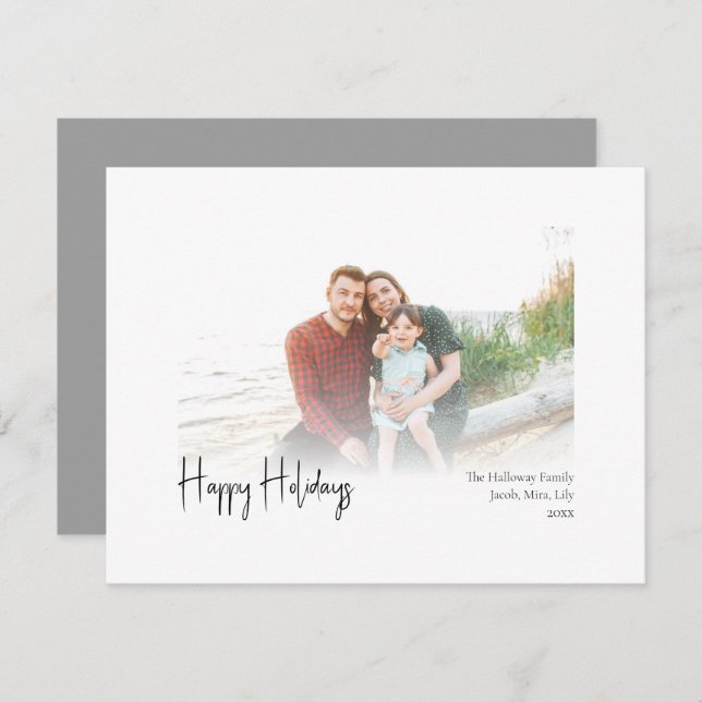 Modern Happy Holidays | Silver Faded Photo Holiday Card (Front/Back)