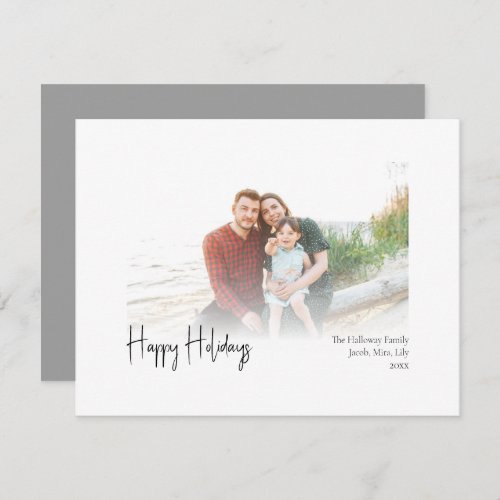 Modern Happy Holidays  Silver Faded Photo Holiday Card