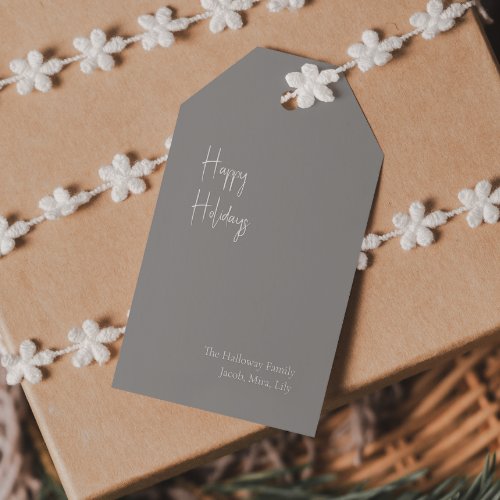 Modern Happy Holidays  Silver Family Gift Tags