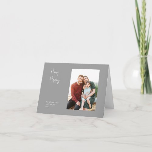 Modern Happy Holidays  Silver Folded Single Photo Holiday Card