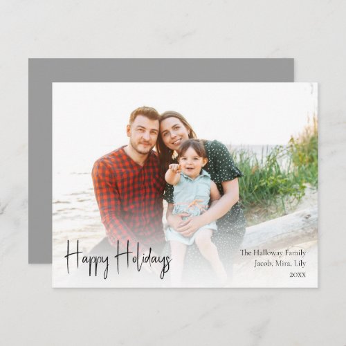 Modern Happy Holidays  Silver Full Photo Holiday Card