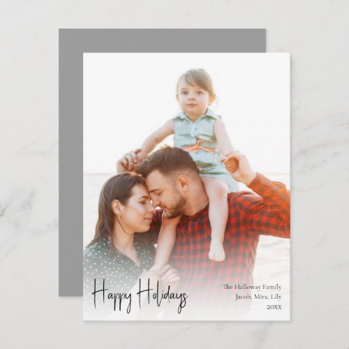 Modern Happy Holidays  Silver Full Vertical Photo Holiday Card