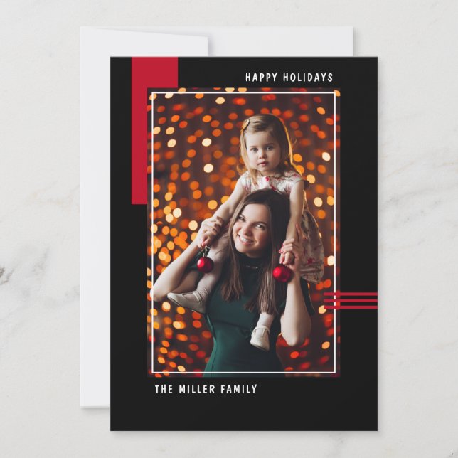 Modern Happy Holidays Simple Geometric Photo (Front)
