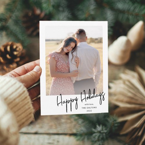 Modern Happy Holidays Simple Script Photo Holiday Card