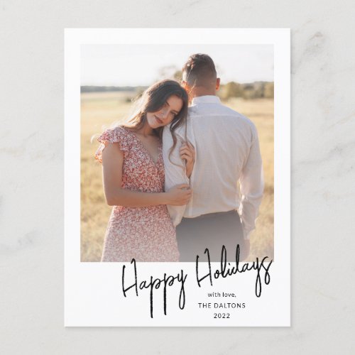 Modern Happy Holidays Simple Script Photo Holiday Postcard