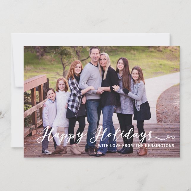 Modern Happy Holidays Simple Script Typography Holiday Card (Front)