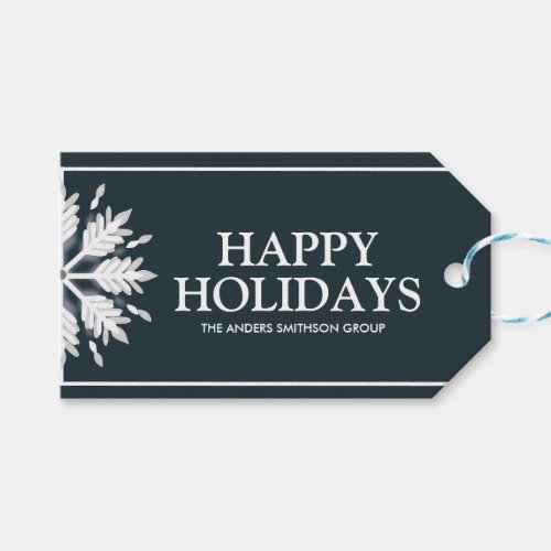 Modern Happy Holidays Snowflake Business Blue Gift Tags