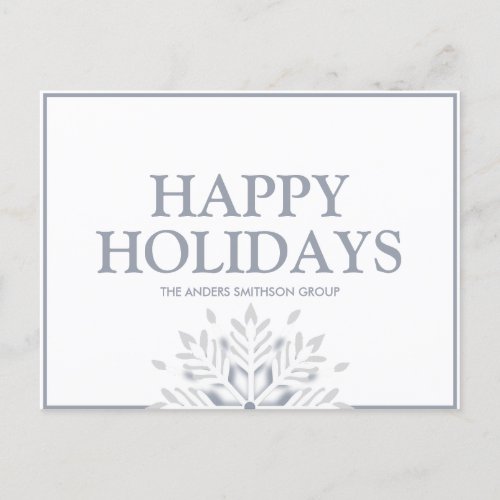 Modern Happy Holidays Snowflake Business White Postcard