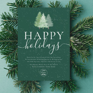 Modern Happy Holidays Snowy Woodland Business Logo Holiday Card