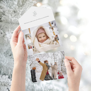 Modern Happy Holidays Thin Line Border 5-Photo All In One Invitation