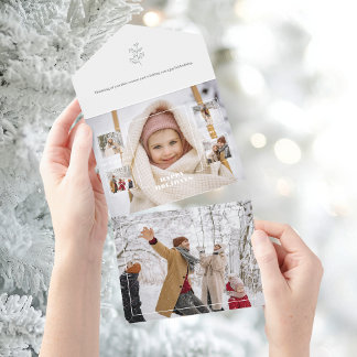 Modern Happy Holidays Thin Line Border 5-Photo All In One Invitation