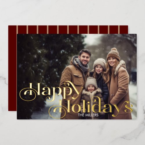 Modern Happy Holidays Typography Minimal Photo Foil Holiday Card