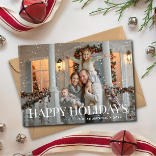 Modern Happy Holidays White Script Photo Holiday Card