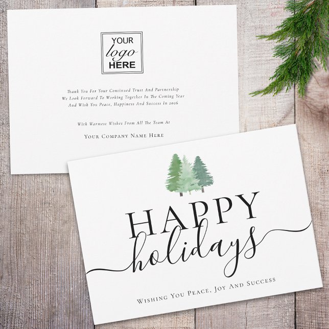 Modern Happy Holidays Woodland Business Logo Holiday Card (Modern stylish Happy holidays woodland custom business logo holiday card)