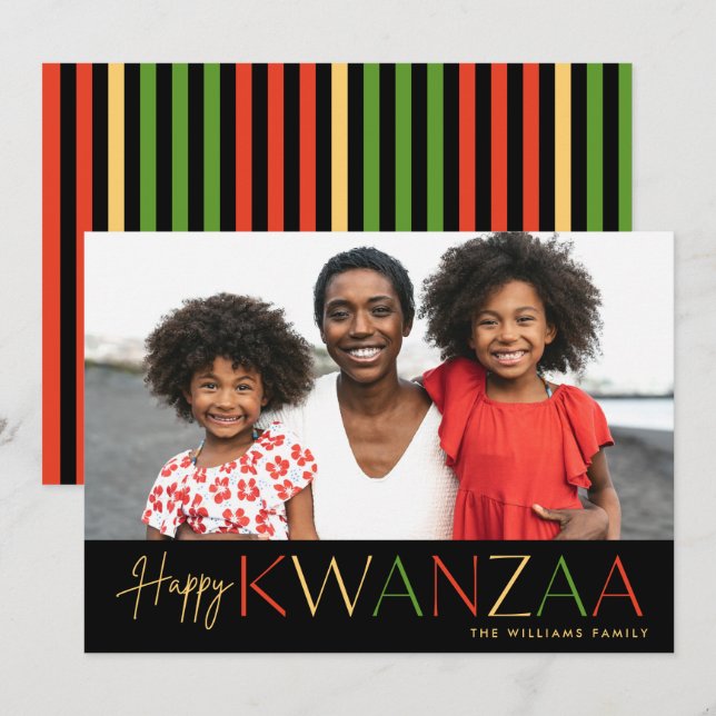 Modern Happy Kwanzaa Photo Holiday Card (Front/Back)