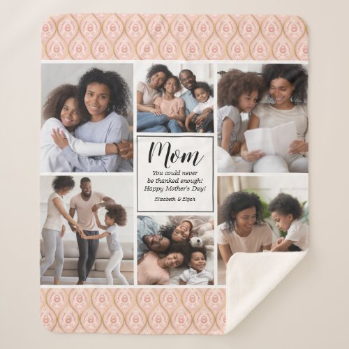 Modern Happy Mothers Day 6 photo collage Sherpa Blanket