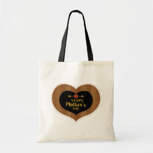 Modern Happy Mothers Day Black & Wood Heart Tote Bag
