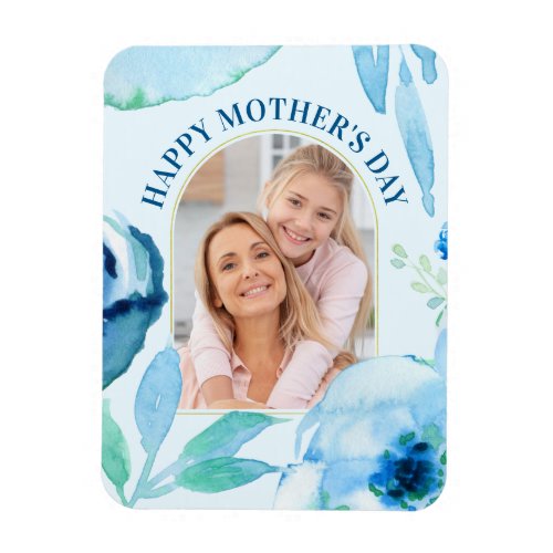 Modern Happy Mothers Day Blue Turquoise Watercolor Magnet