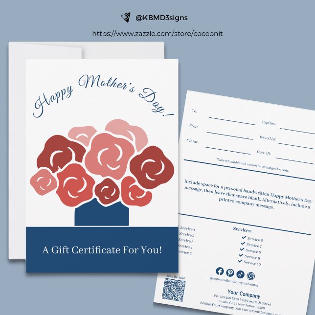 Modern Happy Mother's Day Bouquet Gift Certificate (Modern Happy Mother's Day Bouquet Gift Certificate, Blue, White, Red)