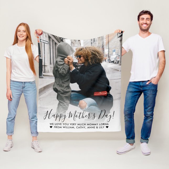 Modern Happy Mother's Day Custom Message Photo Fleece Blanket (In Situ)