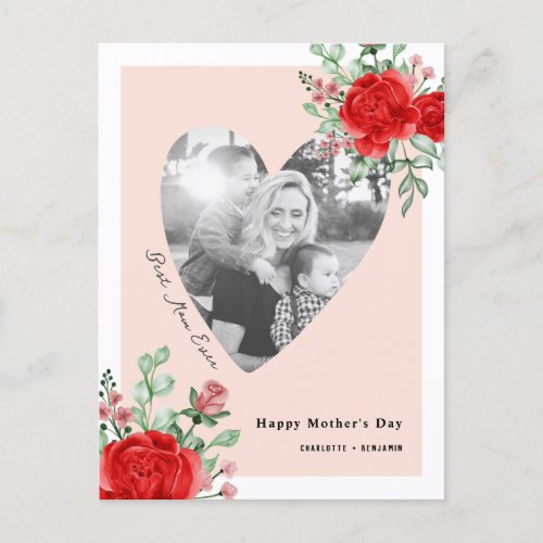 Modern Happy Mothers Day Floral Custom Photo Holiday Postcard