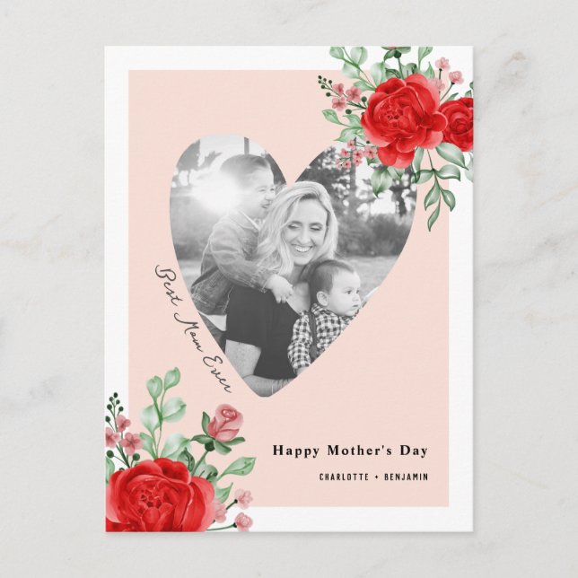 Modern Happy Mother's Day Floral Custom Photo Holiday Postcard (Front)