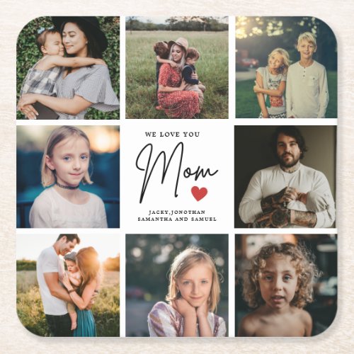 Modern Happy Mothers Day Keepsake 8 photos Square Paper Coaster