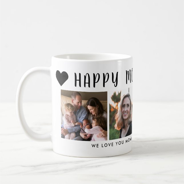 Modern Happy Mother's Day Mom Heart Photo Grid Coffee Mug (Left)