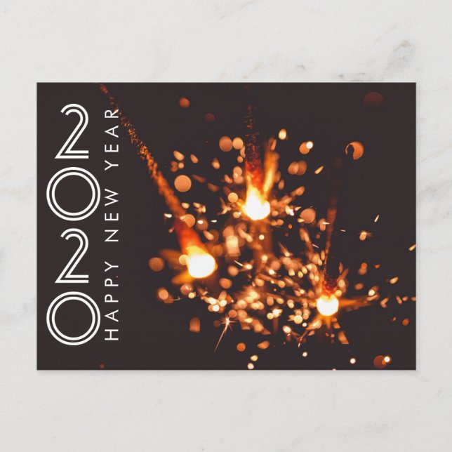 Modern Happy New Year 2020 Firework Sparkler Postcard (Front)